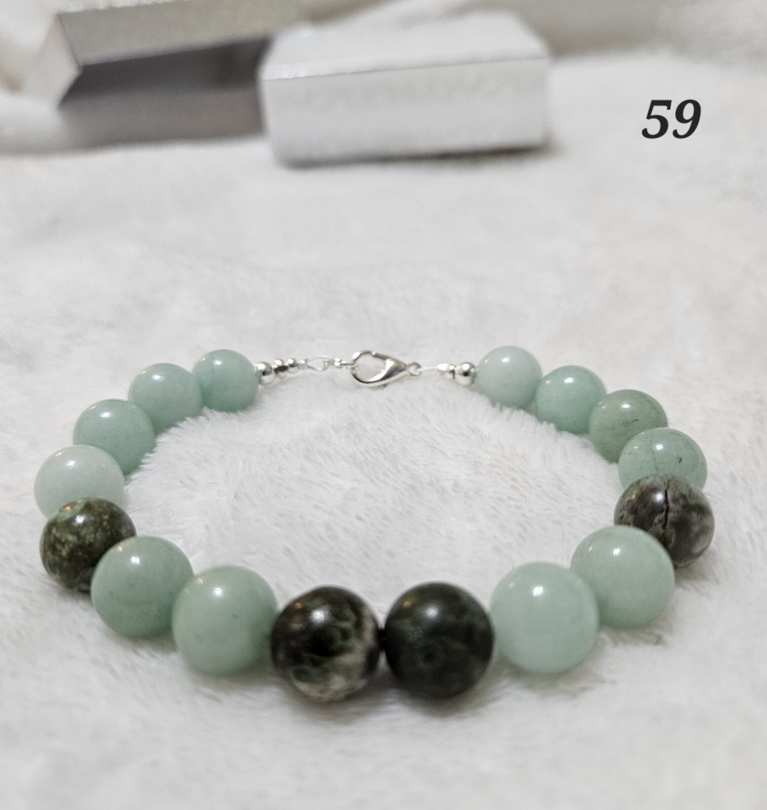 Green Amazonite Gemstone Bracelet With African Turquoise Jasper Accent Stones