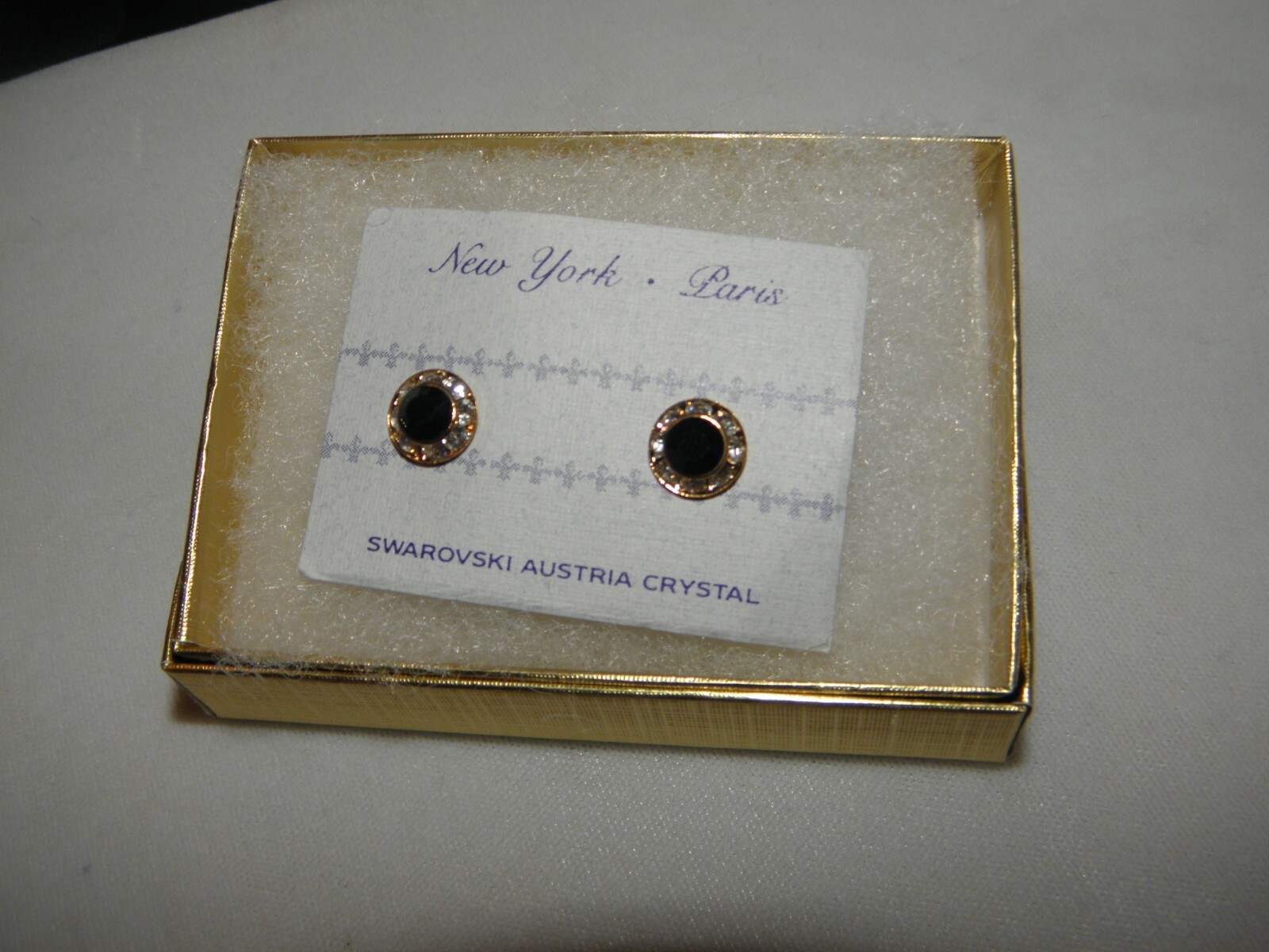 JET BLACK AUSTRIAN CRYSTAL EARRINGS STUDS W/POSTS GOLD TONE NEW