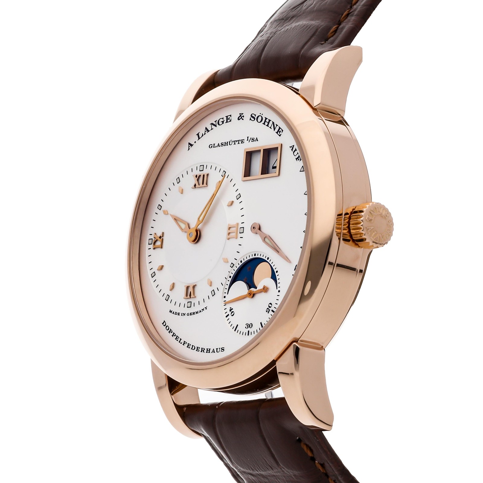 A. Lange & Sohne Lange 1 Moonphase Rose Gold Manual 38mm Strap Watch 109.032