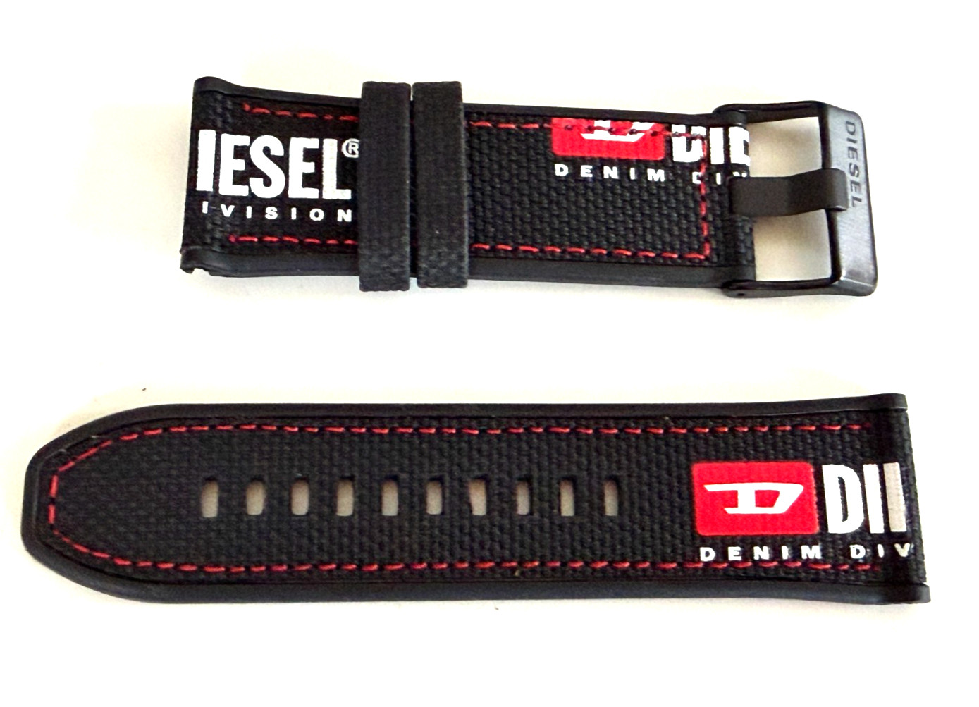 Diesel Mega Chief DZ4512 Black Rubber Nylon Silicone Watch Band Strap 26mm.