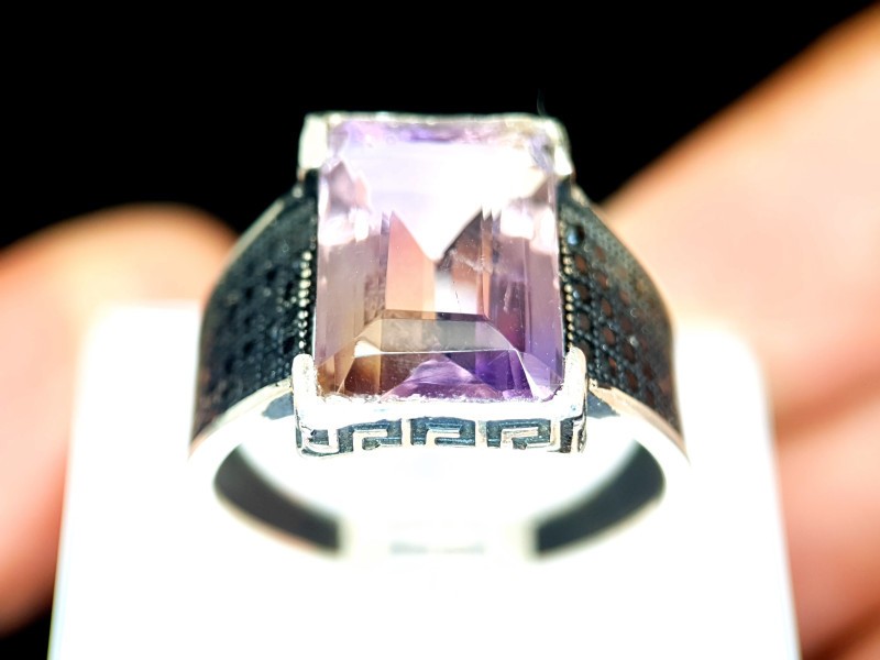 Stunning Bi Colour Natural Bolivianite Ametrine Silver Ring 925 Sterling Silver
