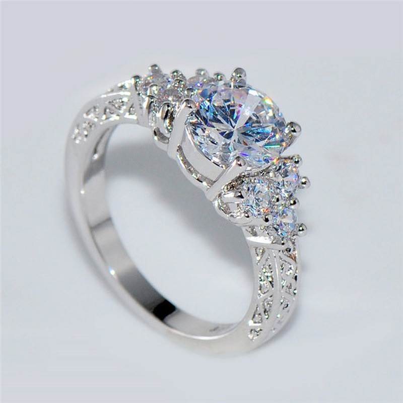 Women’s Stainless Steel Round Cut Cz Engagement Ring Band Size 5-12