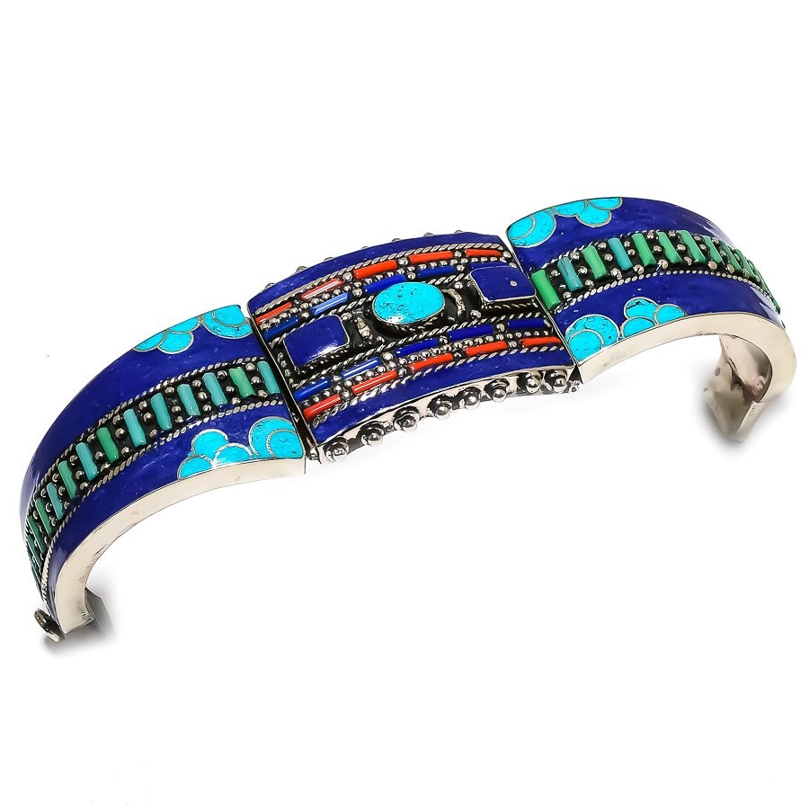 Turquoise Lapis Lazuli Coral Cuff Bohemian Tibetan Vintage Nepali Jewelry NC 761