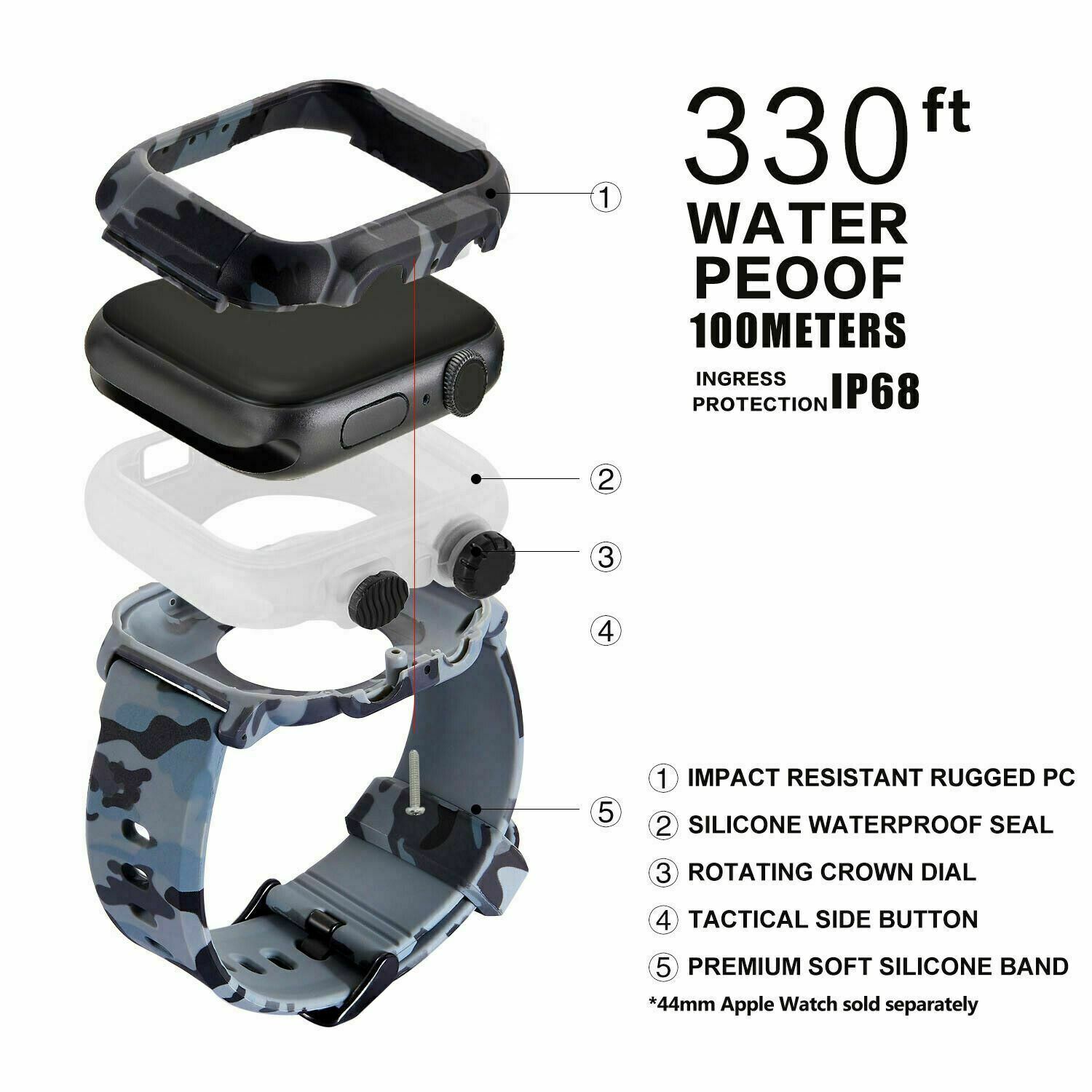 Silicone Waterproof Band Wrist Strap For Apple Watch Series 6 5 4 SE 3 2 42/44mm