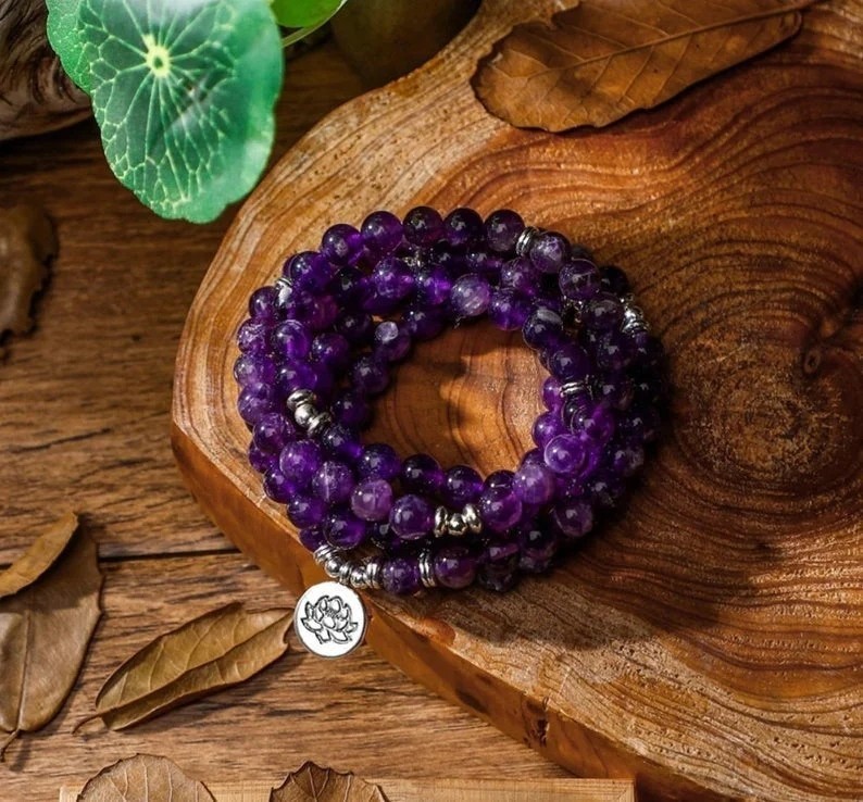 Amethyst 108 Mala Bead Prayer Healing Crystal Necklace Bracelet Talisman Gifts