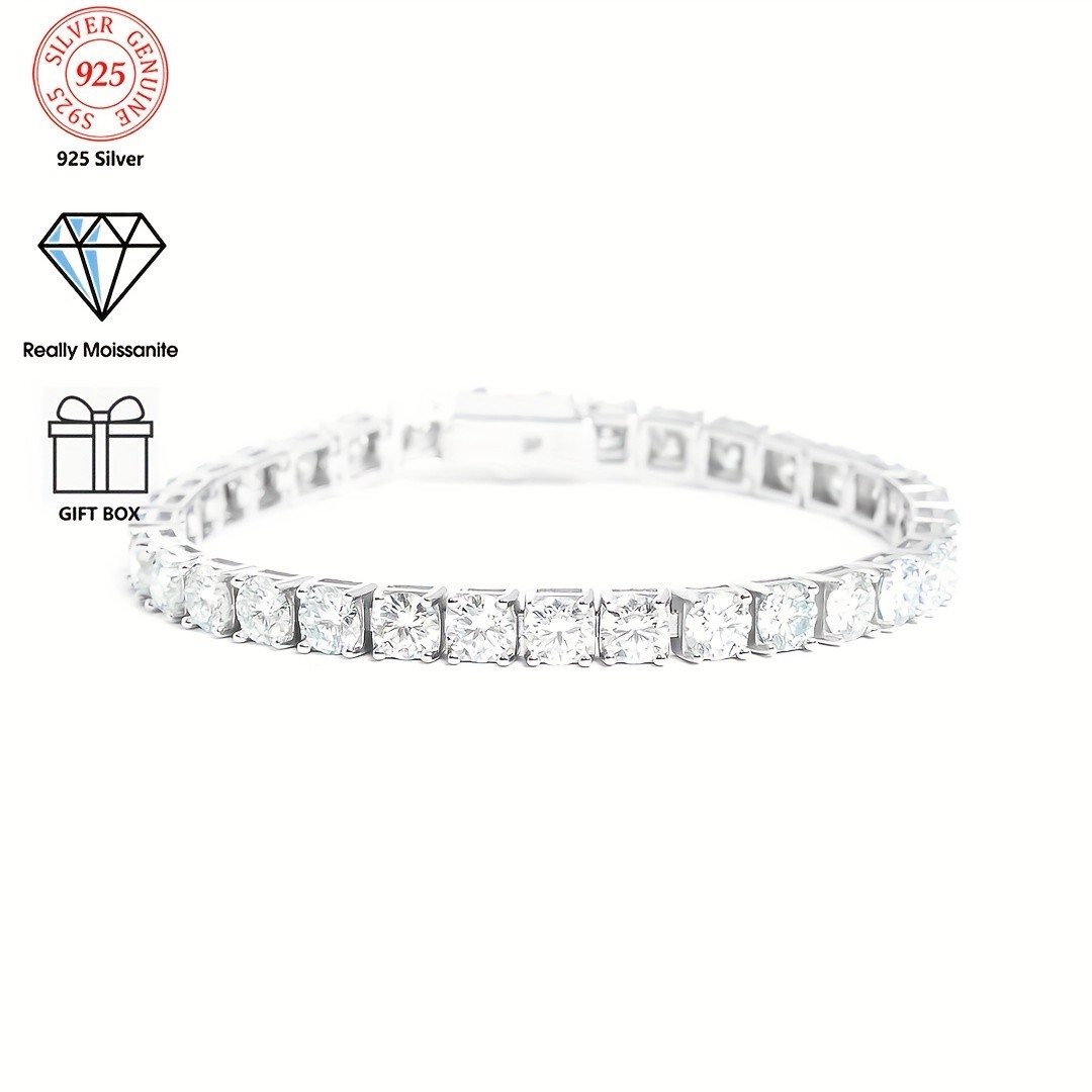 Moissanite Tennis Bracelet 5mm D VVS1 Round 925 Silver White 0.2inch 17-22cm