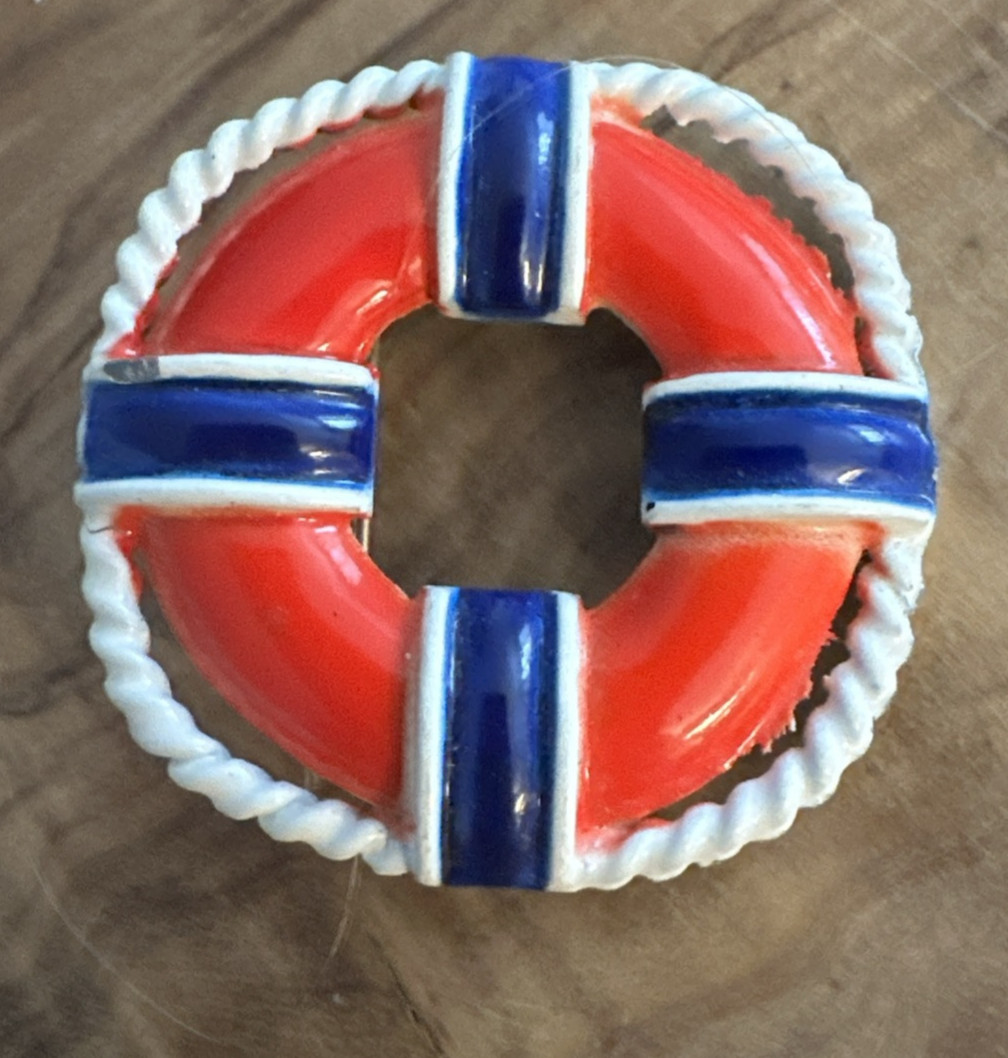 Vintage Norway Flag Brooch – RNK Red White Blue Donut Nautical Pin 1980s
