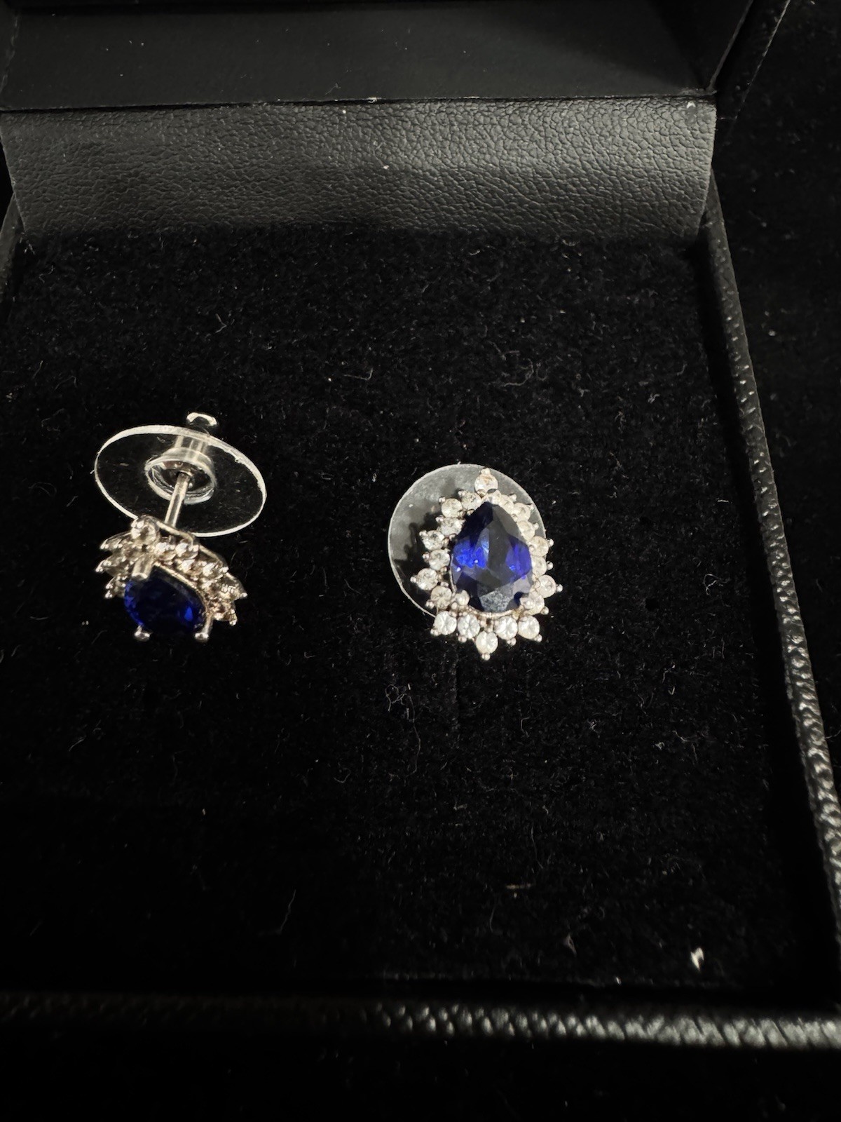 R.H. Macy & Co. 925 Sterling Silver Blue Pear Sapphire Halo Stud Earrings