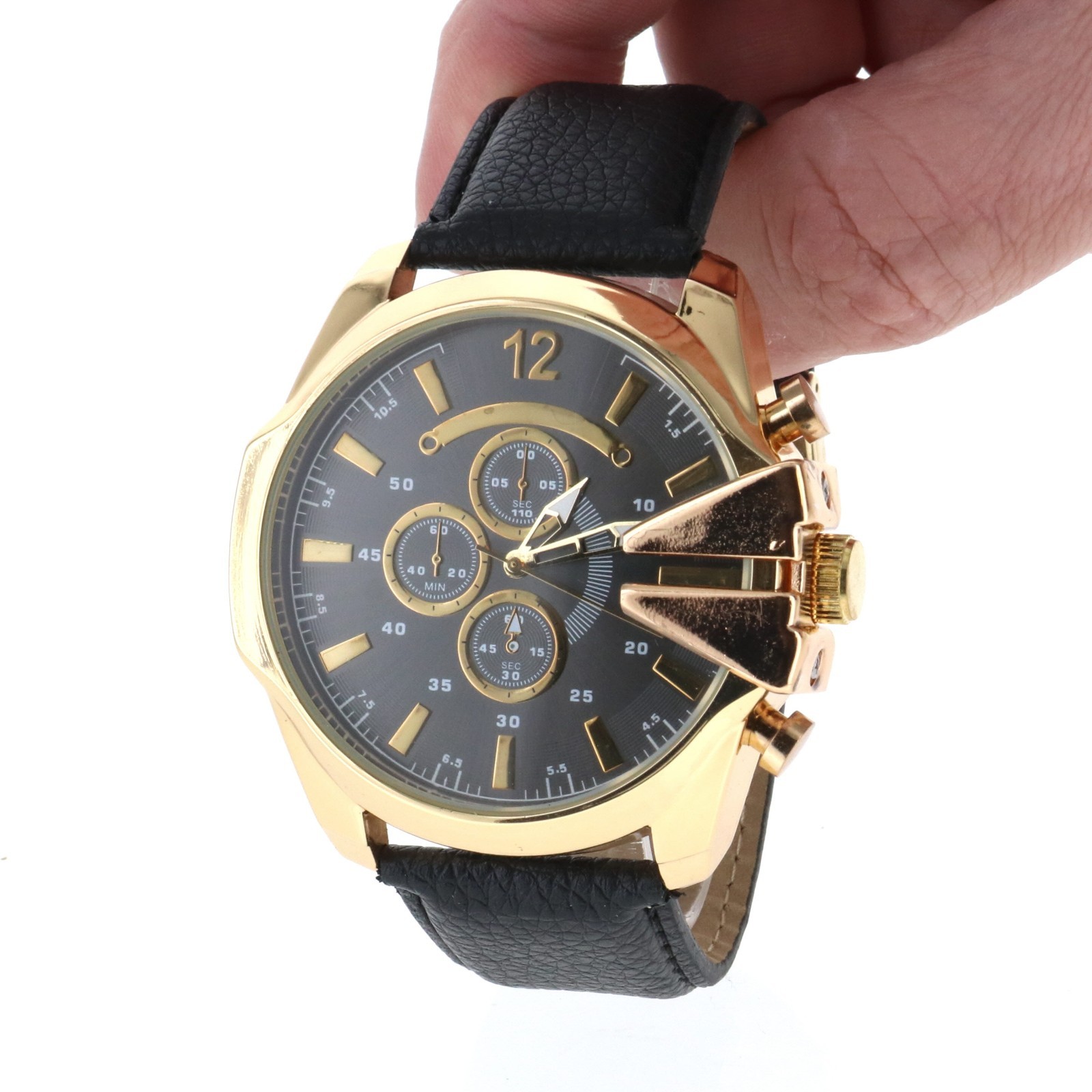 Montres Carlo Men’s Fashion Luxury Leather Band Sport Hip Hop Wrist Watch 53mm