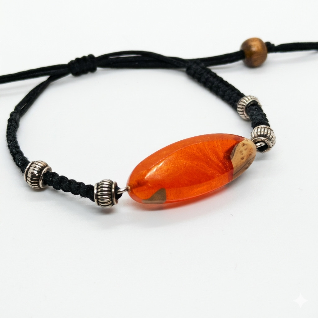 Unique Olive Wood & Lava Resin Bracelet Adjustable Handmade Men Women Gift