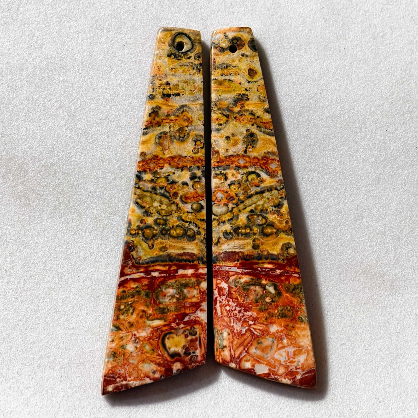 49 Cts Natural Leopard Skin Jasper Drilled Pair Cabochon Gemstone 57.2×15.1 MM