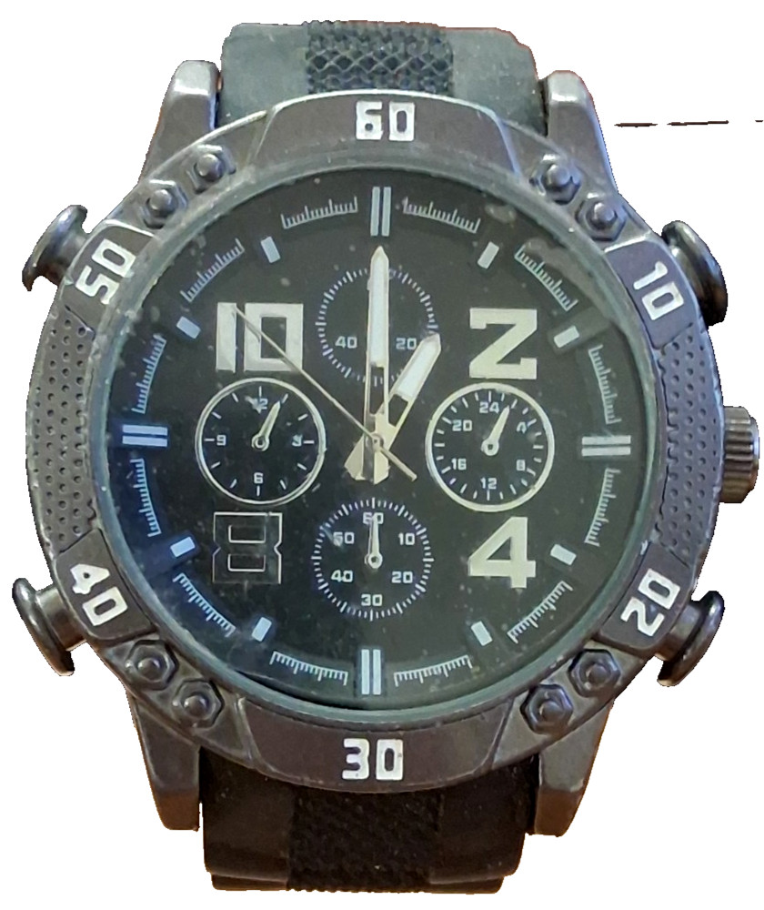 ACCUTIME WATCH CORP. 1219 MENS WRISTWATCH BLACK TONE OVERSIZED RUGGED WATCH