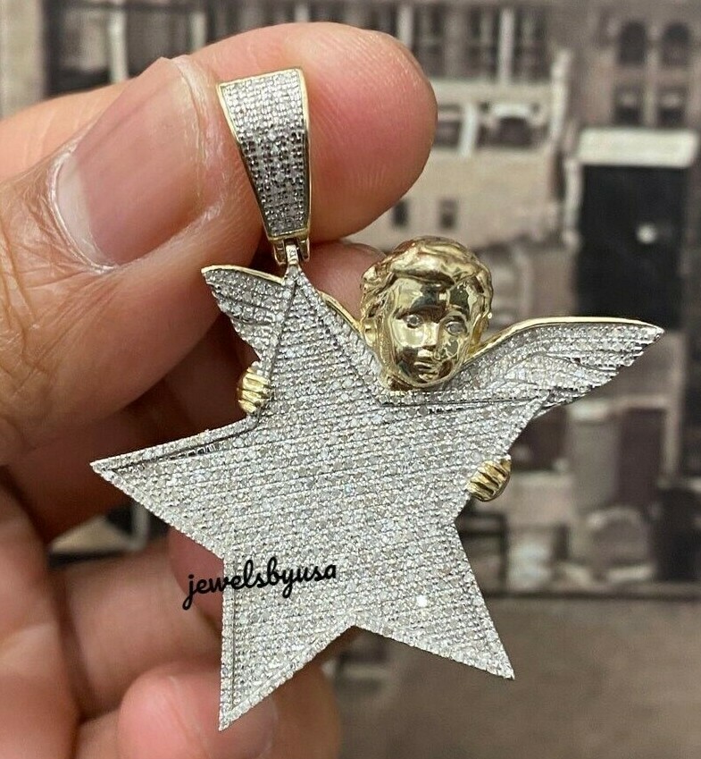 Mens 2.1Ct Pass Tester Moissanite Angle Behind Star Charm Pendant Silver