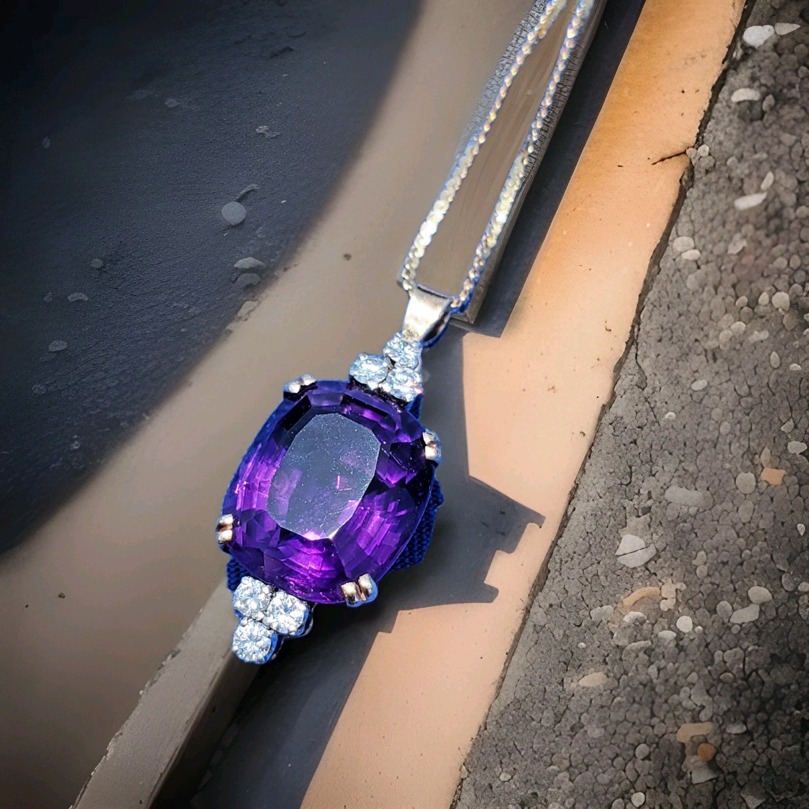 Original EARTH MINED AMETHYST DIAMOND Deco Style Necklaces SOLID 14K GOLD 20″ in