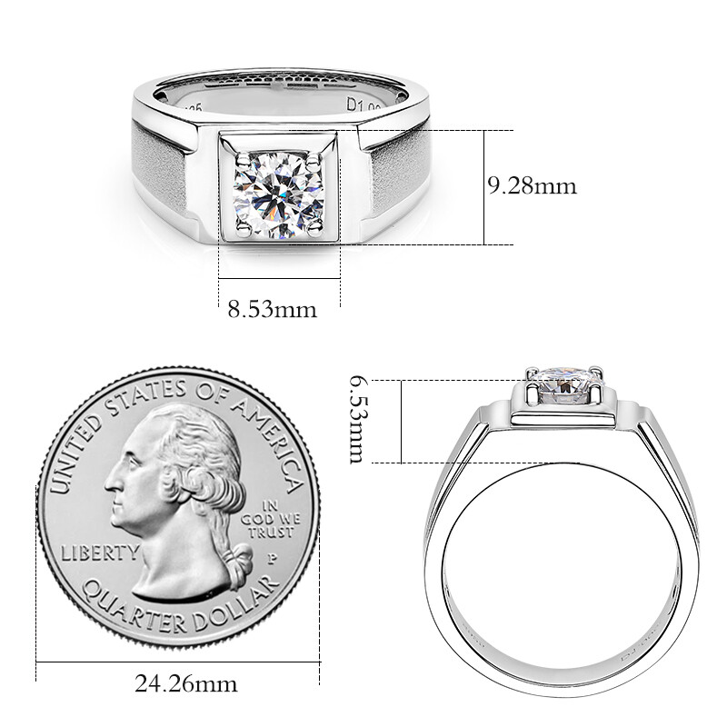 1.0 Carat Multicolor Round Moissanite Ring 925 Silver Men’s Engagement Band Gift