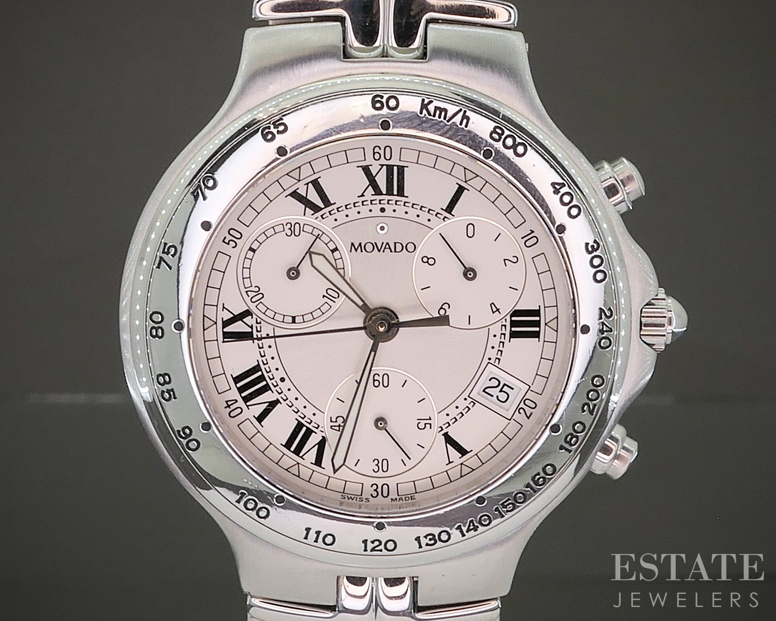 Vintage Movado Olympian Chronograph Stainless 84-C5-890 Mens Watch p25745