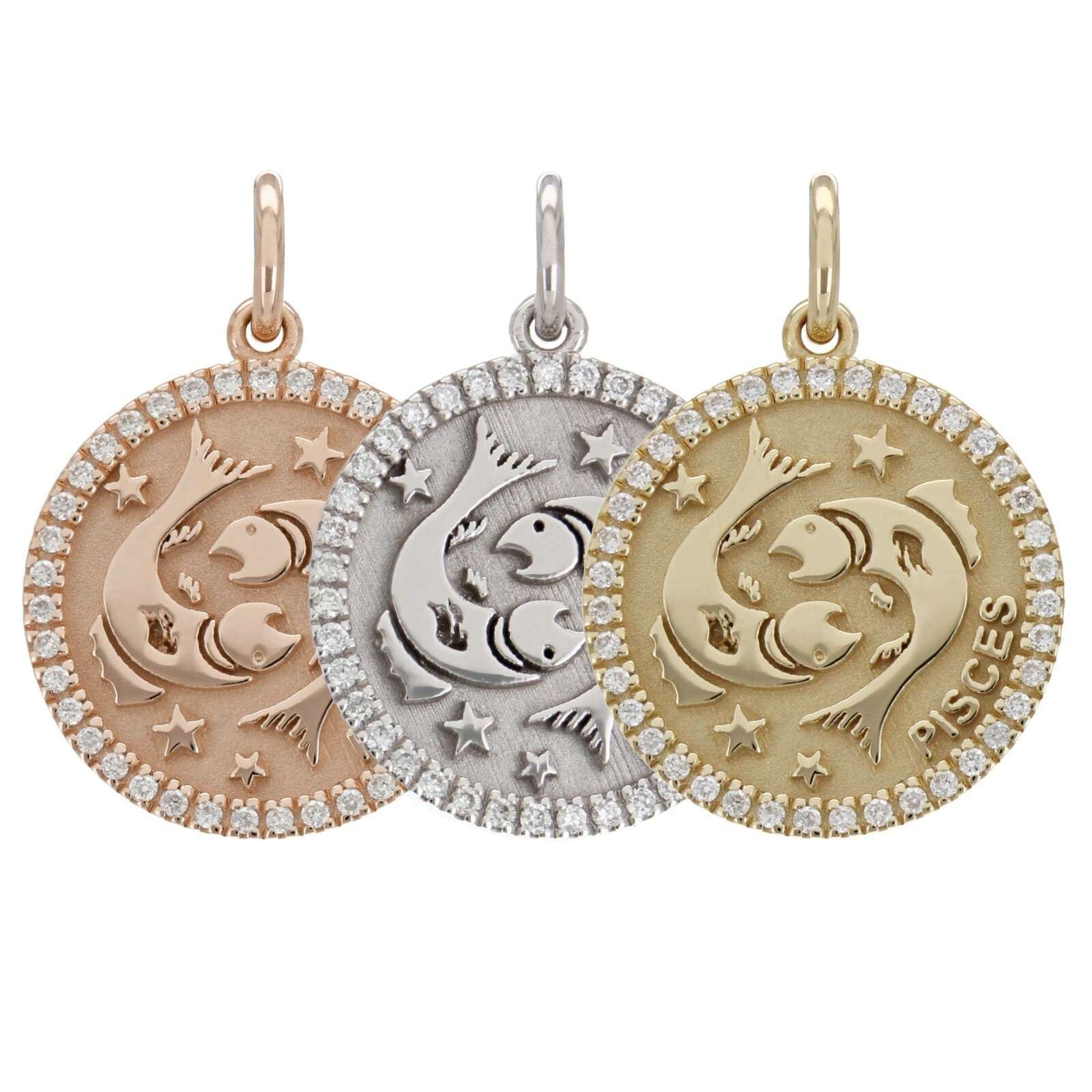 14k Yellow White or Rose Gold Diamond Zodiac Sign Charm Pendant