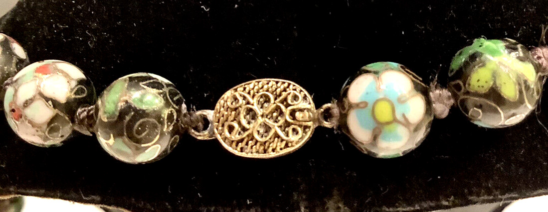 CLOISONNÉ Knotted Necklace Vintage Asian Beads 23” 1950’s