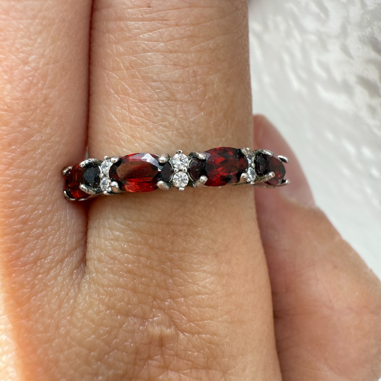 925 Sterling Silver Ring 5x3mm Natural Rhodolite Garnet Gemstone Zircon Beaded