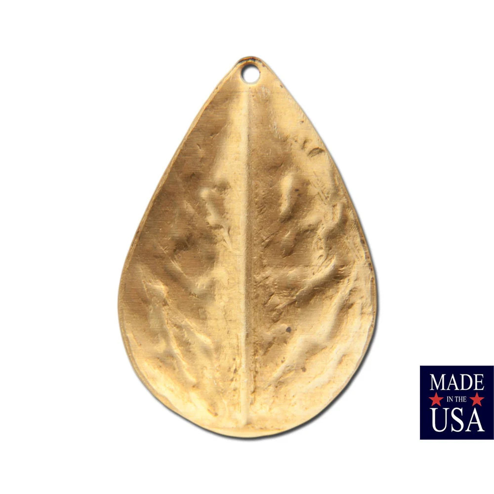 1 loop Hammered Raw Brass Leaf Charm Pendent 25mmx17mm (6) mtl464A