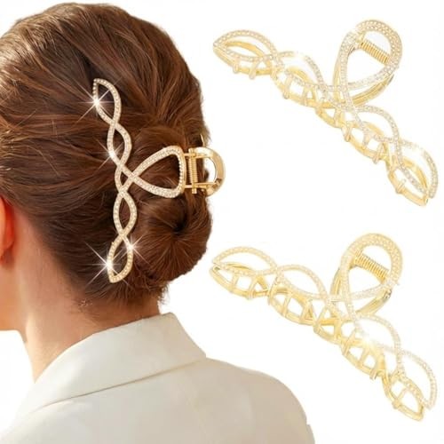 Rhinestone Metal Hair Claw Clips for Women Large 2 Pack | 4.5 Inch for Gold