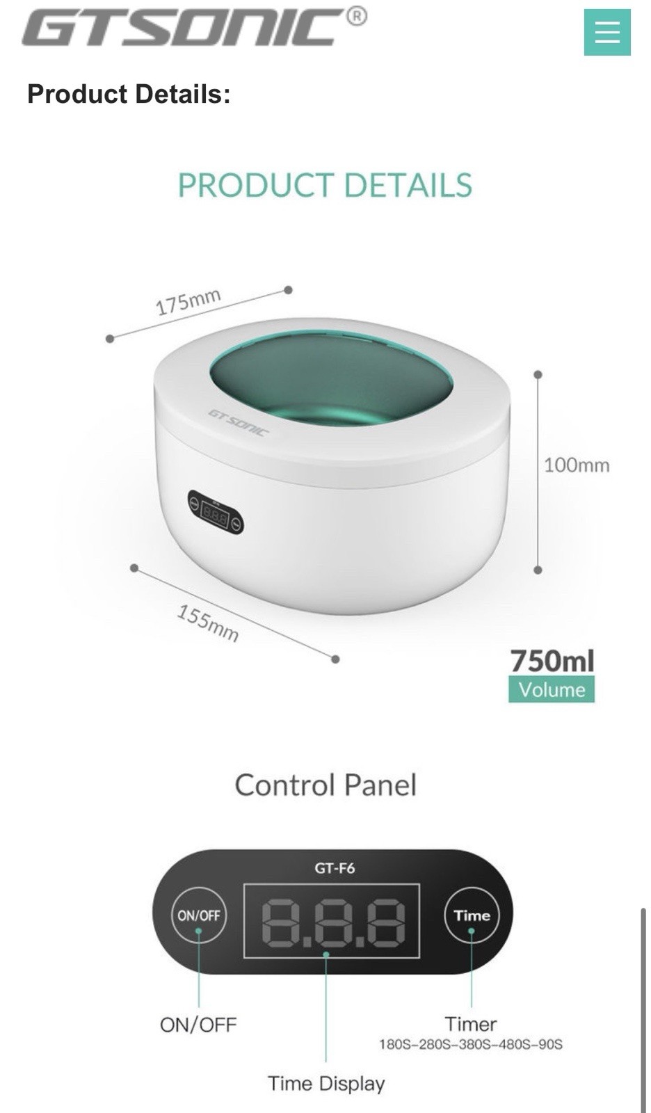 ULTRASONIC CLEANER, Multi-use, GT Sonic GT-F6 Ultrasonic Jewelry Cleaner 750ml.