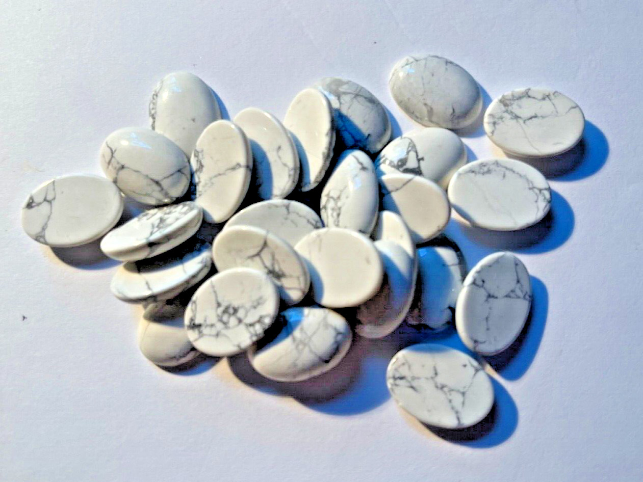 LOT OF 5 PIECES GENUINE NATURAL 18X13 MM OVAL CAB WHITE HOWLITE BELOW WHOLESALE
