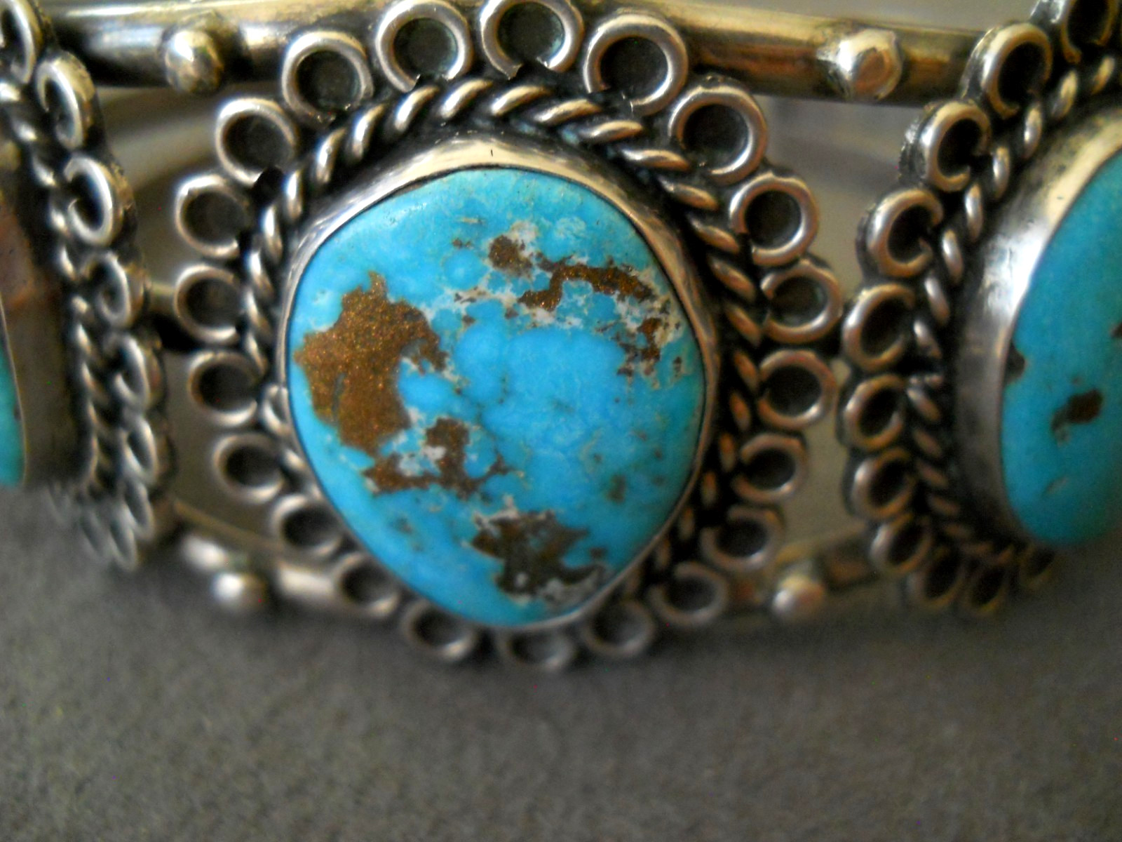 Native American Navajo Blue Turquoise w/Pyrite Sterling Silver Cuff Bracelet 40g