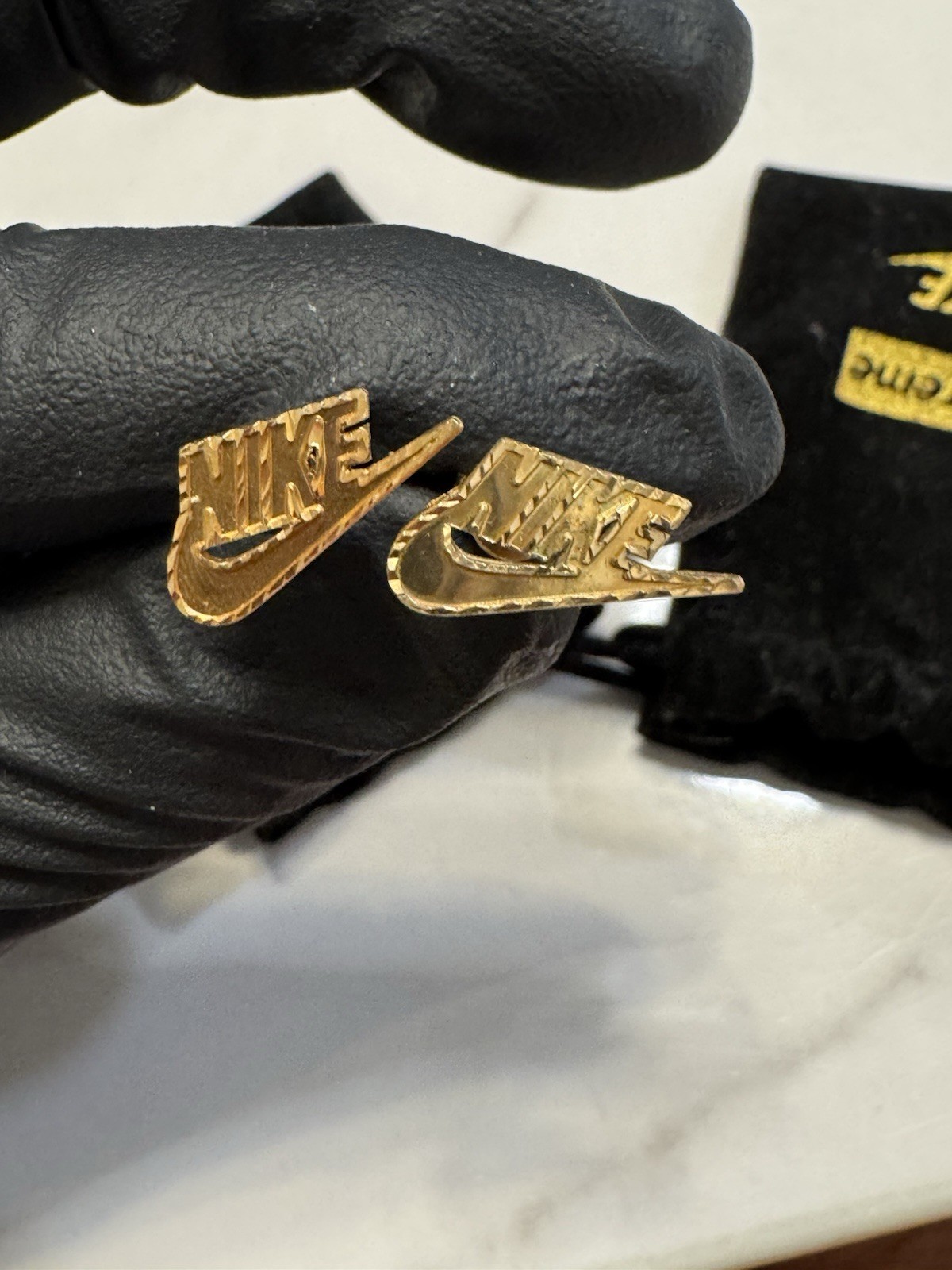 Supreme x Nike 14k Gold Stud Earrings w/ Backs & Pouches, (2 Earrings)