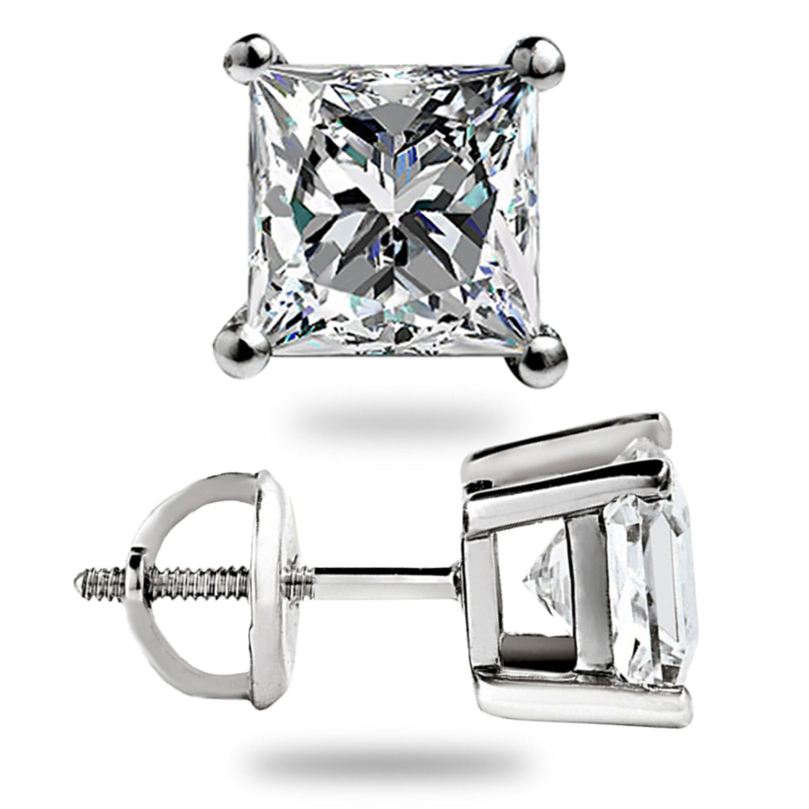 2.50Ct Princess Cut Certified Moissanite Stud Earrings 14K White Gold Gift Boxed