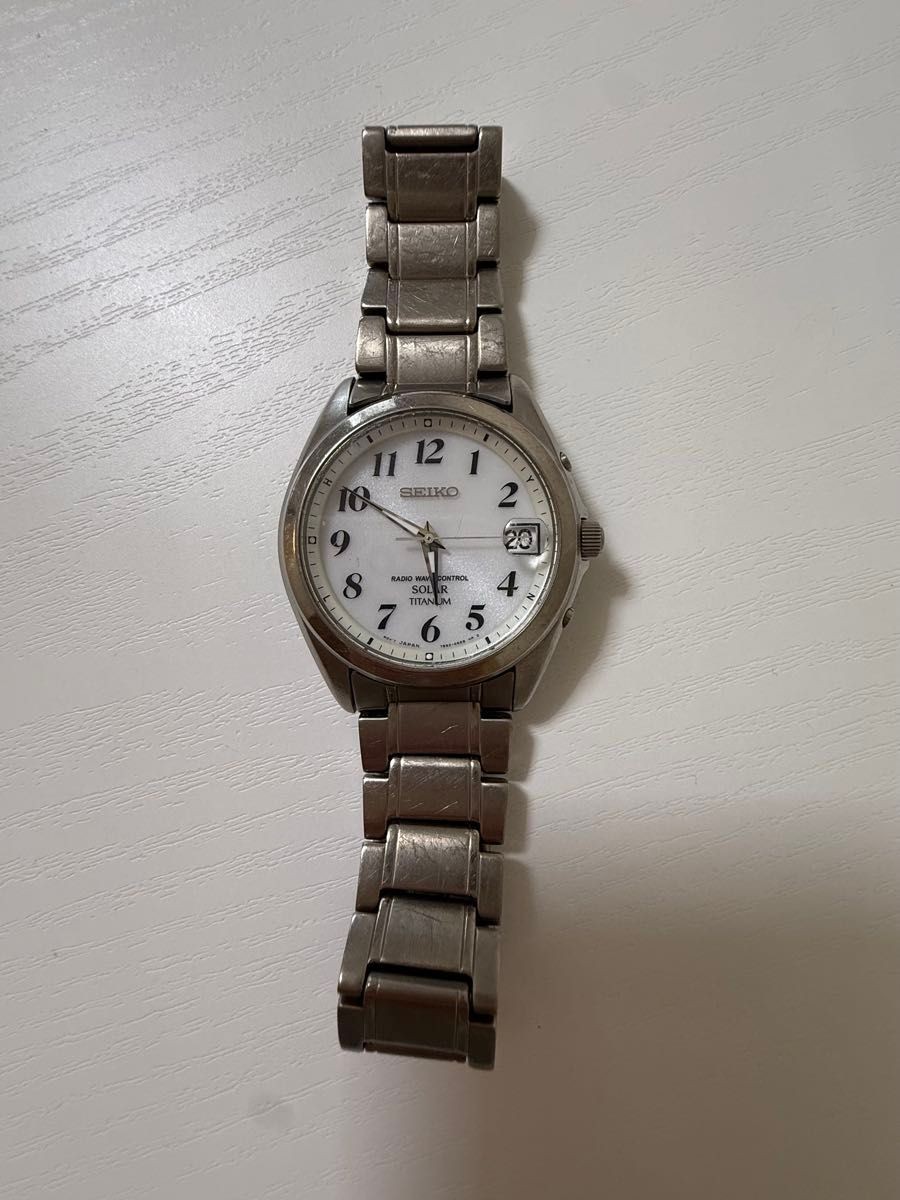 7B52 0AM0 SEIKO Solar Radio Wave Titanium Men’s Wristwatch White Dial