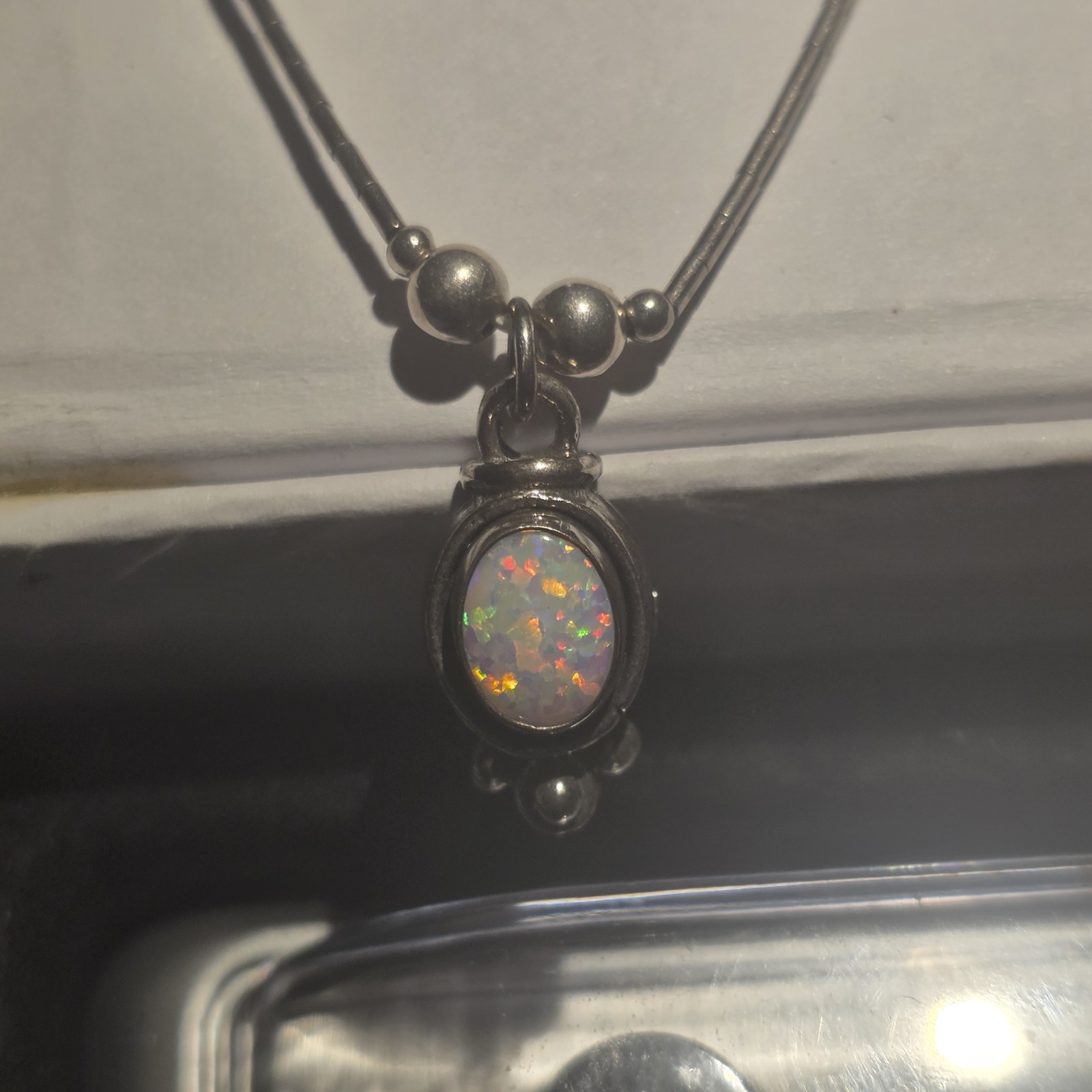 925 Opal Pendant W/Liquid Silver Necklace 35$