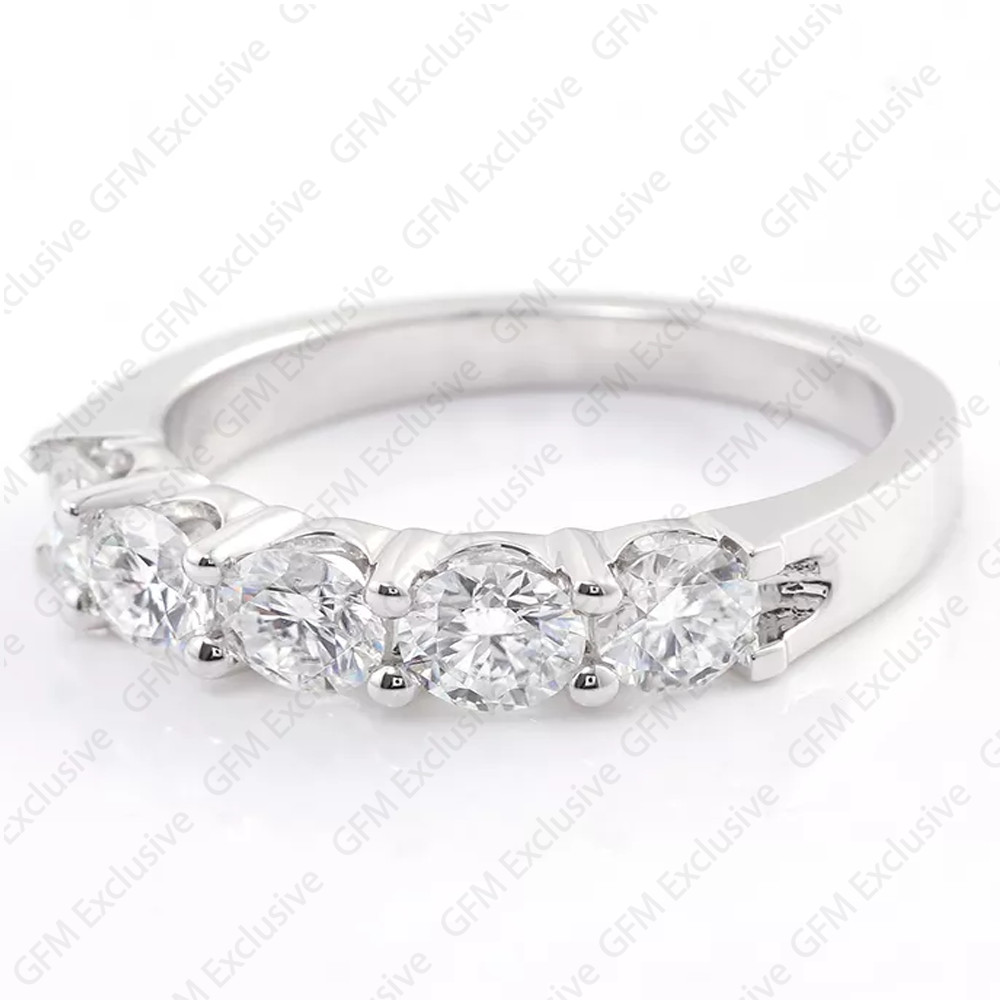 4mm Round Lab-Created Moissanite Wedding Half Eternity Band White Gold Plated