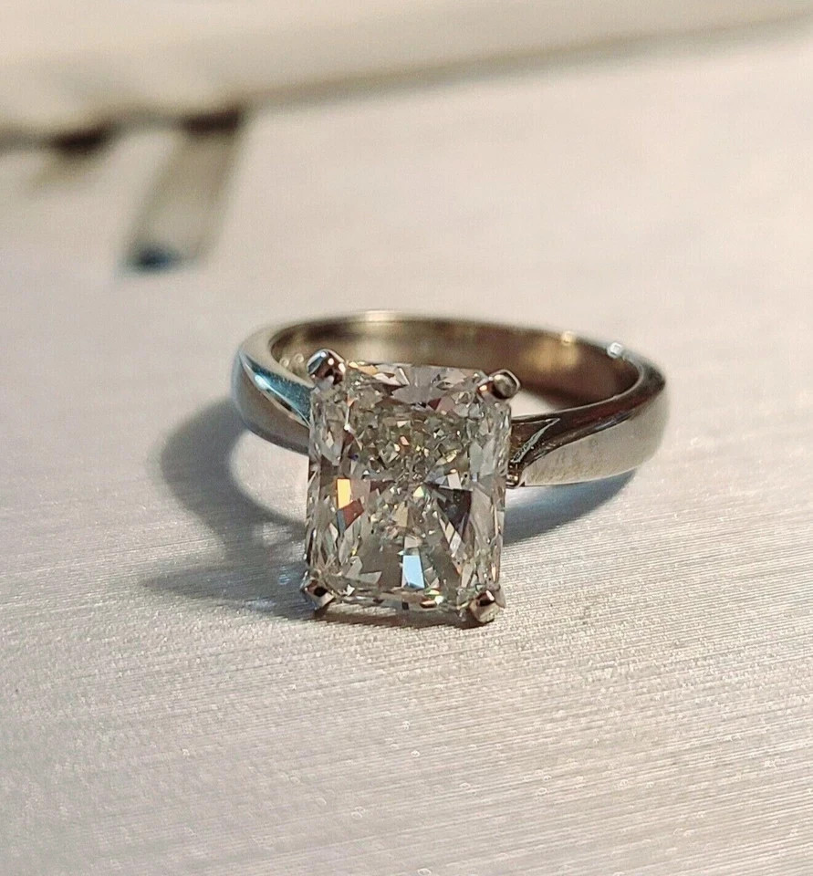 3Ct Radiant-Cut VVS1 Moissanite Solitaire Engagement Ring 14K White Gold Plated