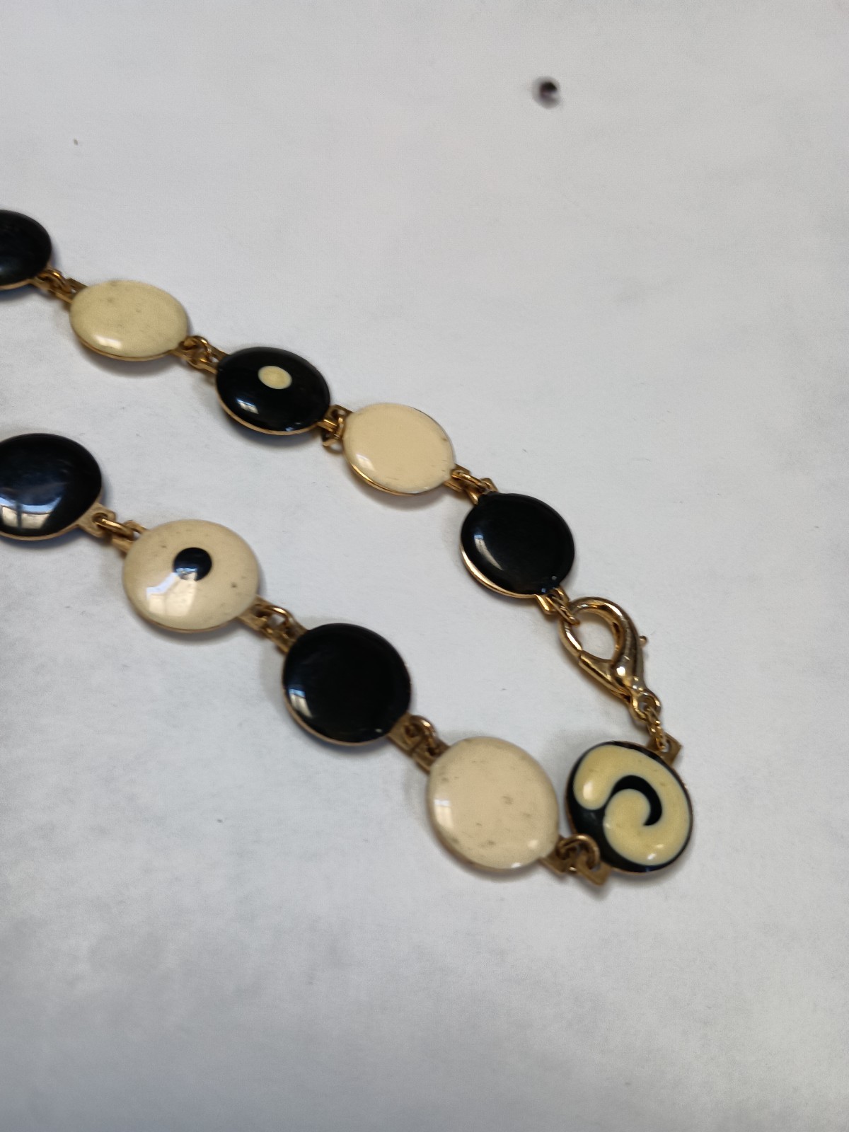 Premier Designs Pure Sophistication Black Cream Enamel Disc Statement Necklace 2