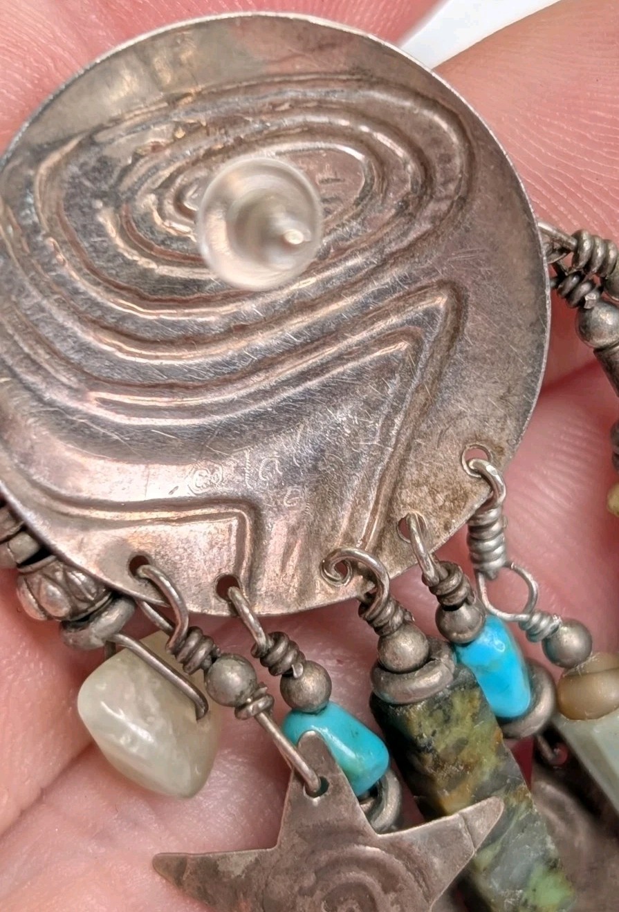 Vintage Tabra Moon Face Dangle Earrings Celestial Charms Sterling Silver 3.75 In