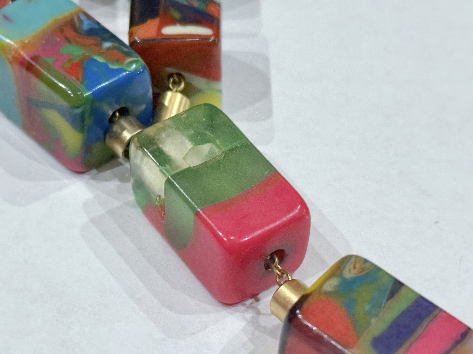 Unique Resin Necklace Beaded with Colorful Square Cube Chunks