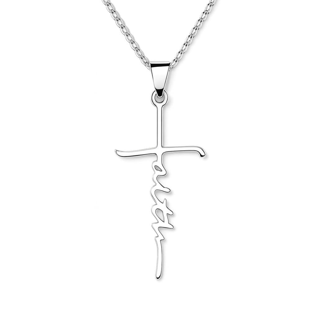 Silver Necklace with Engraved ‘Faith’ Pendant – Elegant Statement Jewelry for Un