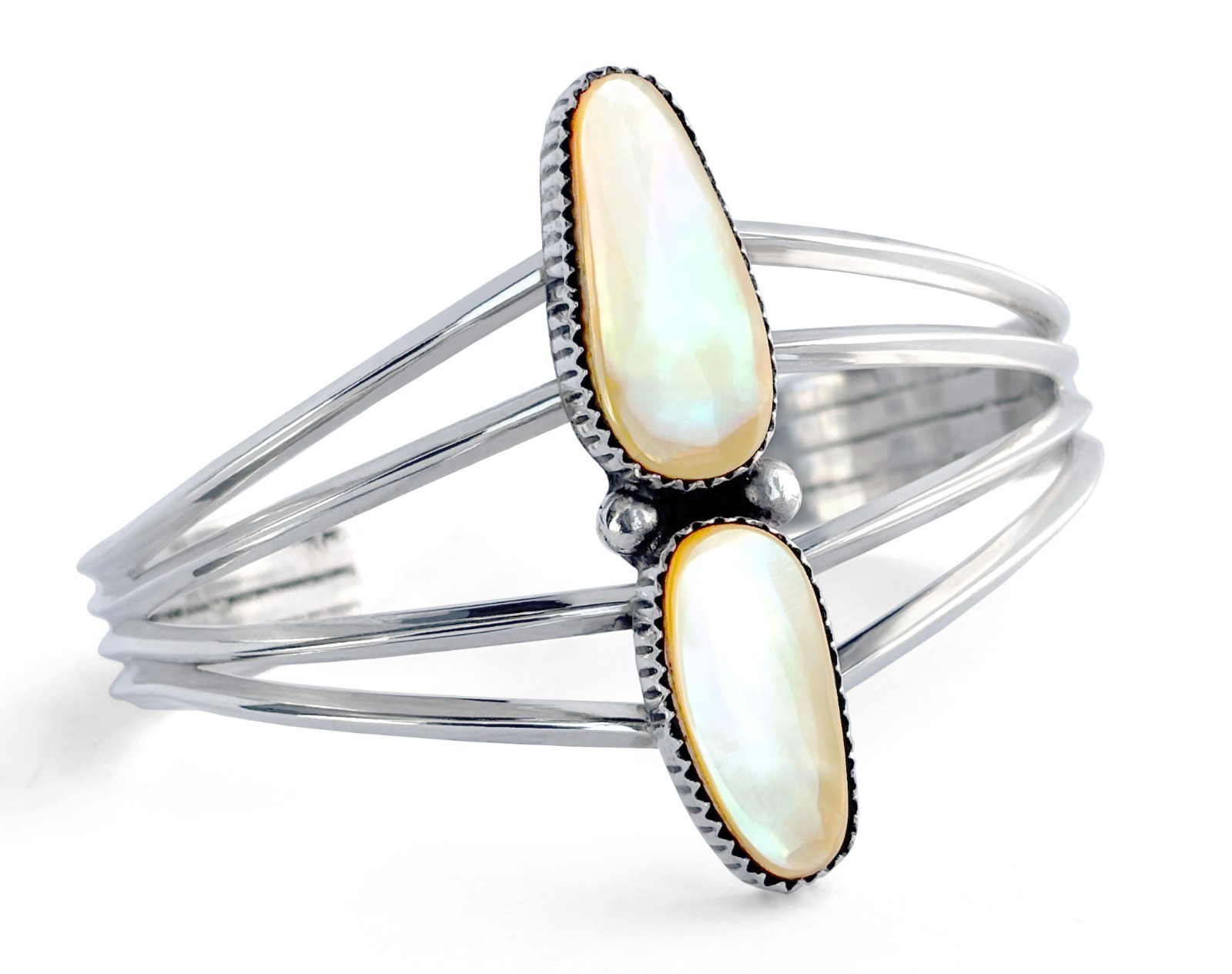 Navajo Sterling Silver & 2 Mother of Pearl Cuff Bracelet, G Boyd Native American