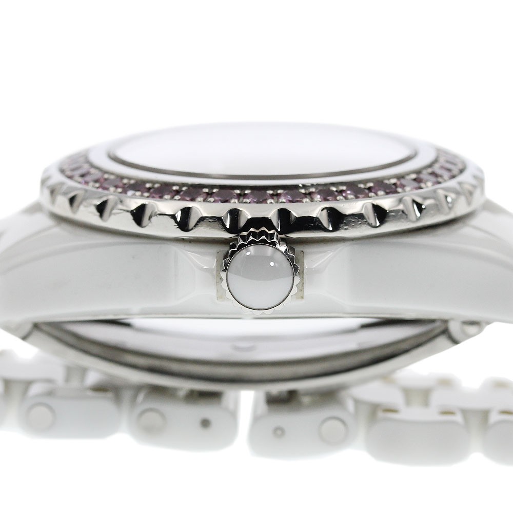CHANEL J12 H1181 Pink Sapphire Bezel white Dial Quartz Ladies Watch_959548