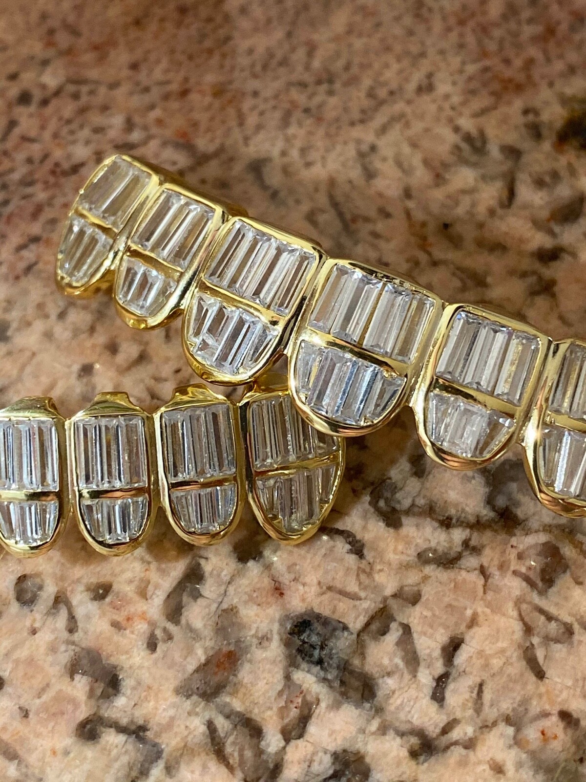 Real 925 Silver 14k Gold Plated ICED Baguette CZ GRILLZ Teeth Fronts Grills