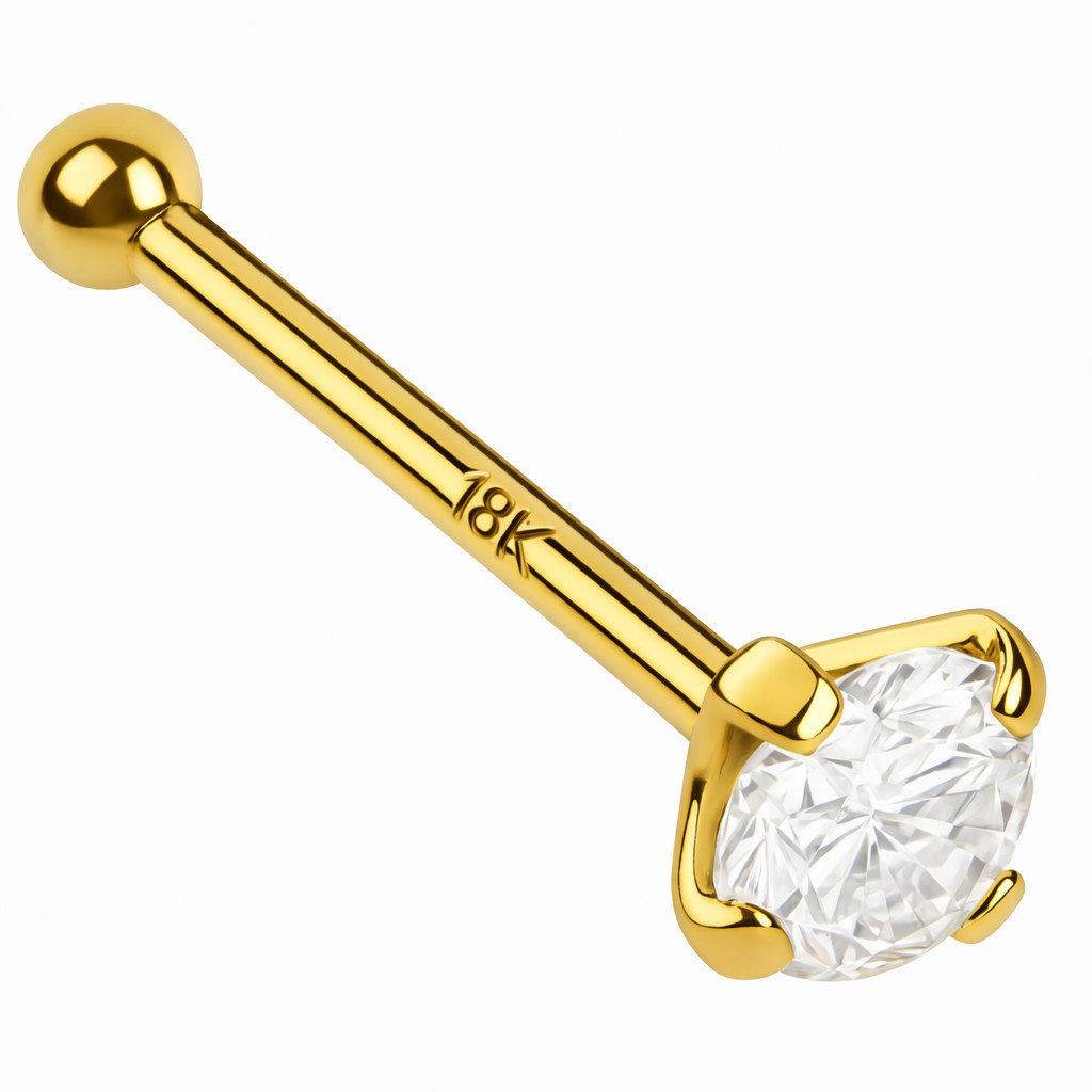 18K Yellow Gold Nose Ring Stud Bone 20G Genuine Natural Diamond