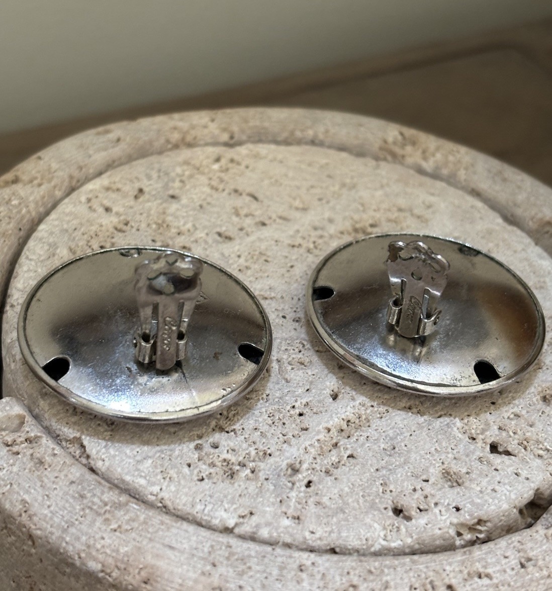 Vintage CORO Pegasus Silver-tone Clip-on Round Earrings Puffy Button
