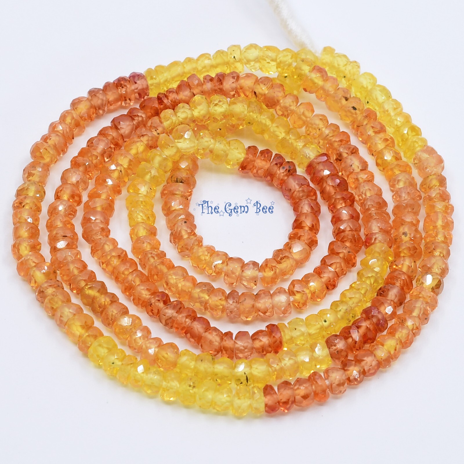 3.2mm-3.5mm Natural Yellow Orange Padparadscha Sapphire Faceted Rondelle 18″ Str
