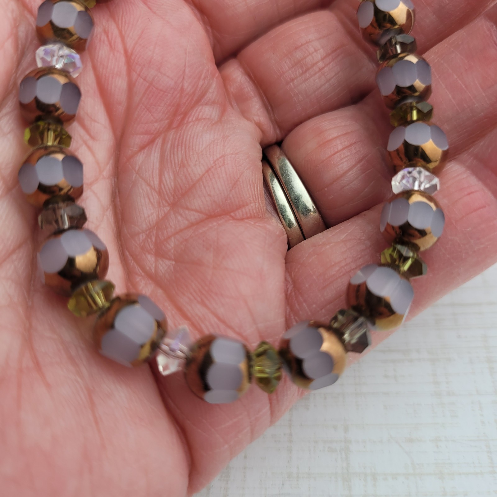Mauve Copper Colored Glass Bead Bracelet 8″ Artisan Made