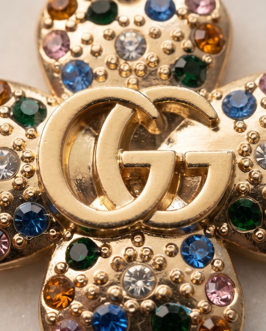 vtg Gucci Pendant gold / Crystal’s zipper pull 1 inch