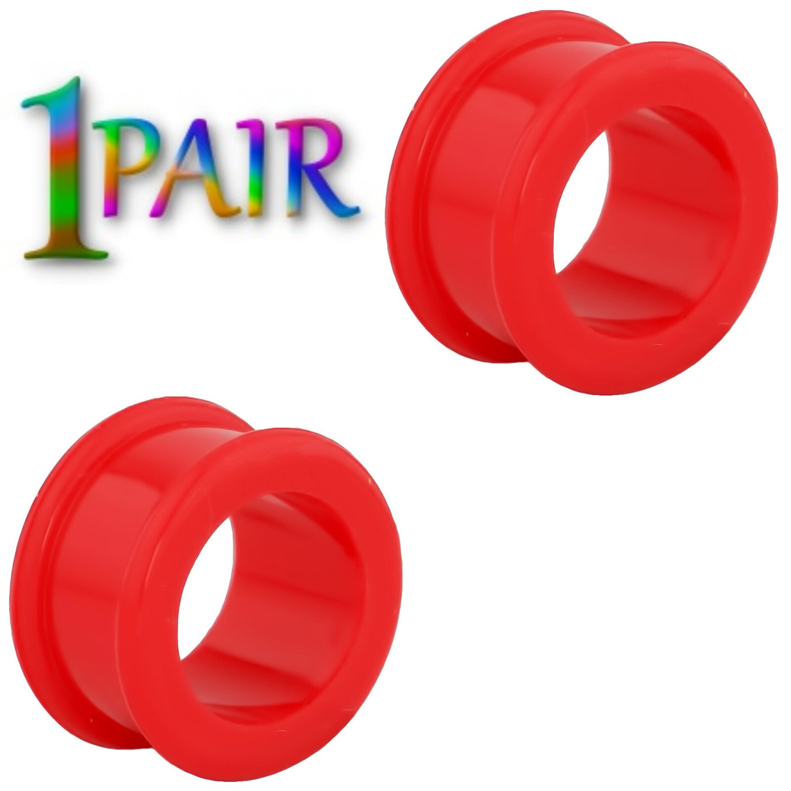 Pair 12g-50mm RED SILICONE FLAT FLARE TUNNELS Double Gauges Thin Flesh Ear 1209