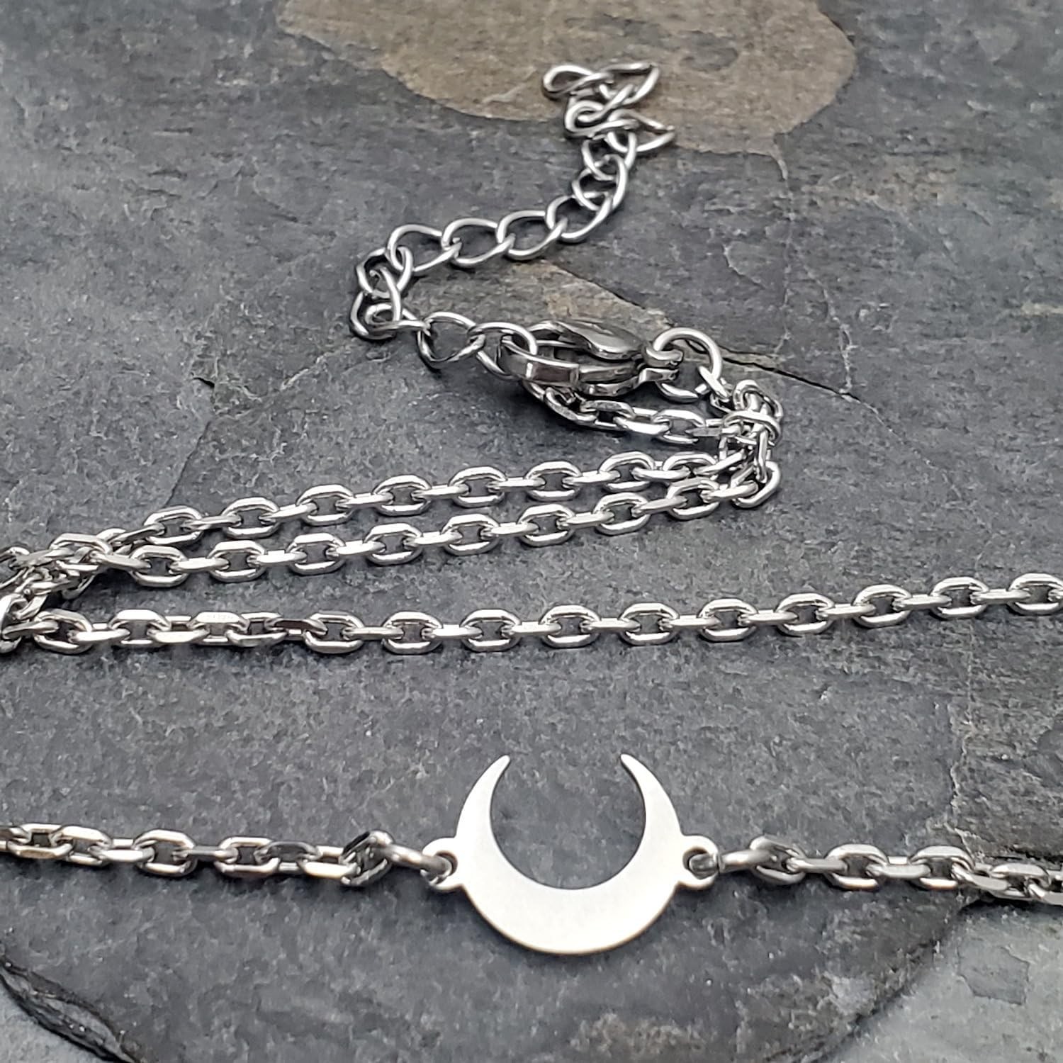 Celestial Crescent Moon Choker Necklace – Adjustable Stainless Steel Elegance