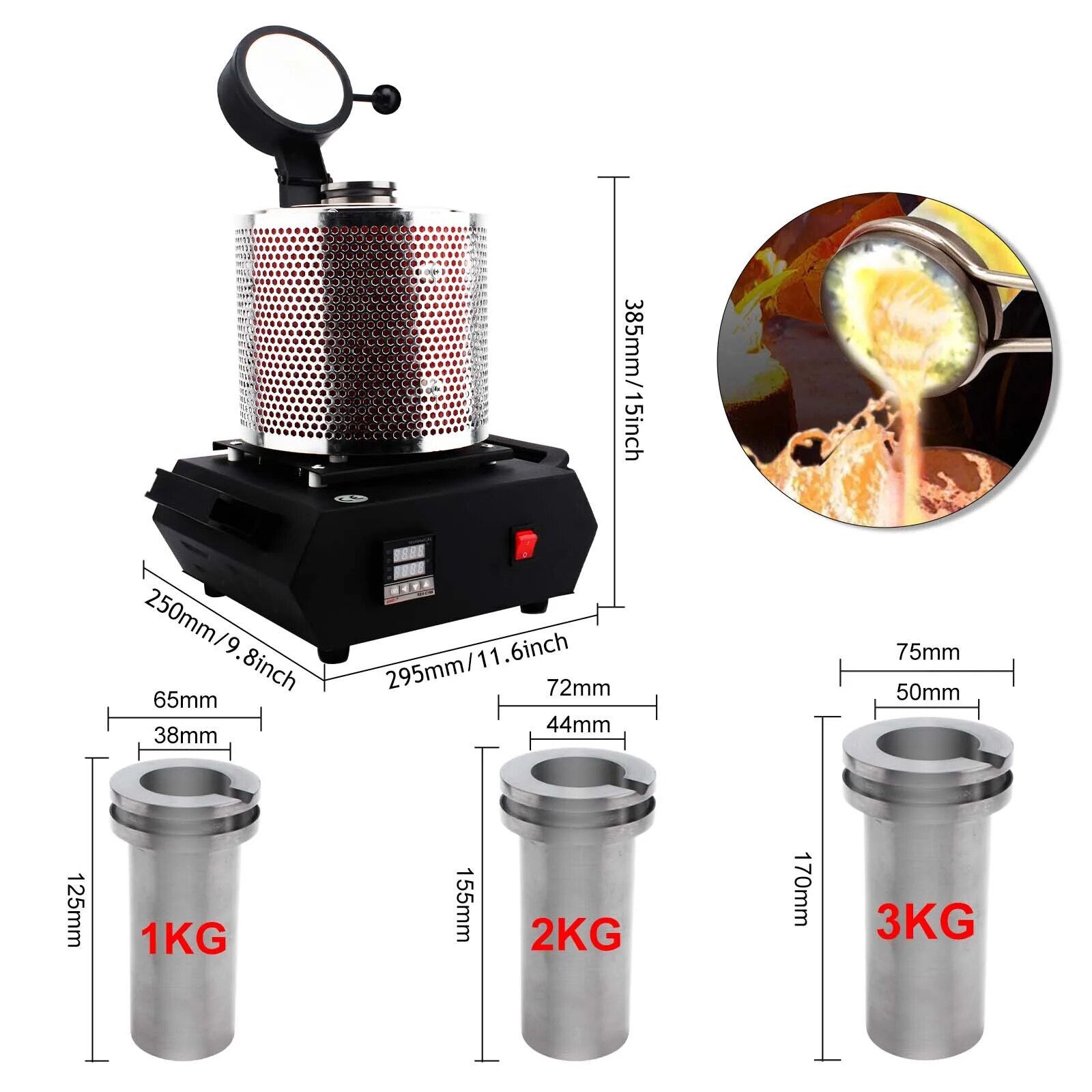 1-3KG 1600W Gold Melting Furnace 1150°C Jewelry Metal Casting