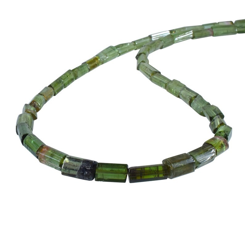Natural Green Tourmaline Beaded Necklace 925 Sterling Silver Handmade Gift 18″